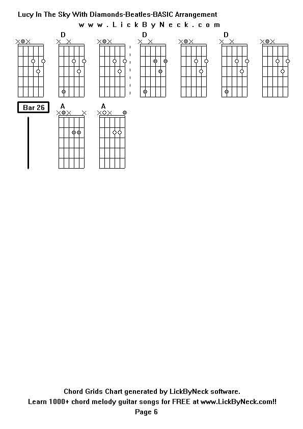 Chord Grids Chart of chord melody fingerstyle guitar song-Lucy In The Sky With Diamonds-Beatles-BASIC Arrangement,generated by LickByNeck software.